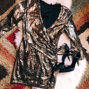 Fate Gold Sequin Mini Dress